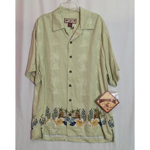 NWT Caribbean Joe Green Hawaiian Button Up Shirt Men's Medium Rayon K1 Retro
